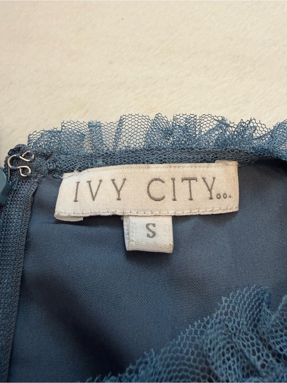 Ivy City Co Slate Blue Whimsical Ruffled Tulle Midi Formal Dress - Picture 11 of 14